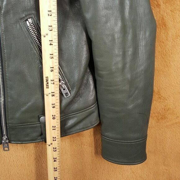 COACH Womens Jacket Small Dark Green Heavy Leather Moto Lined Biker ICON $1245 - Picture 11 of 11